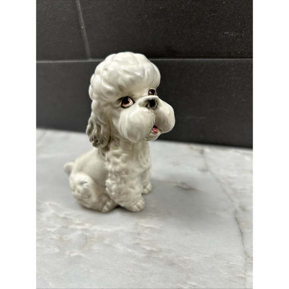 Other - Lefton White Sitting Poodle MCM Foil Sticker Porcelain Dog 4" Japan VTG
